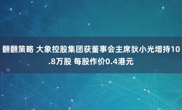 翻翻策略 大象控股集团获董事会主席狄小光增持10.8万股 每股作价0.4港元