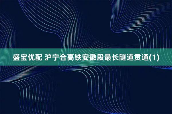 盛宝优配 沪宁合高铁安徽段最长隧道贯通(1)