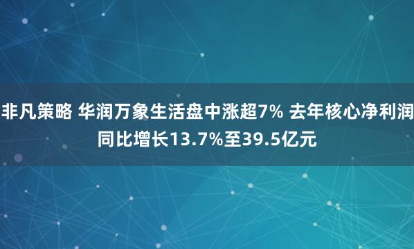 非凡策略 华润万象生活盘中涨超7% 去年核心净利润同比增长13.7%至39.5亿元